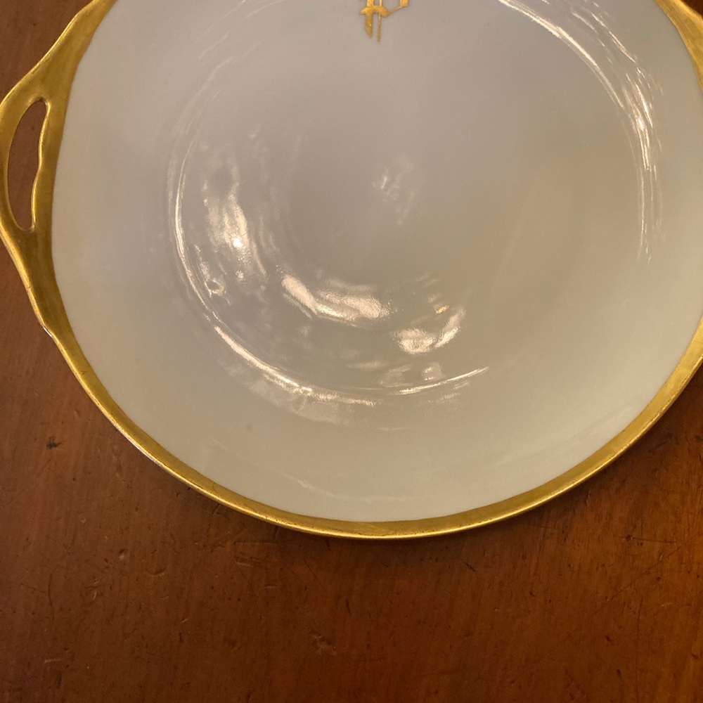 Antique art deco round porcelain serving/dressing table platter gloss white/gold - Picture 8 of 13